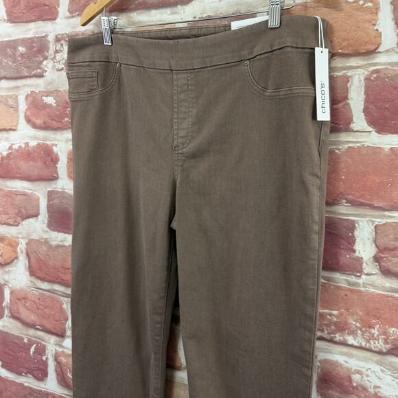 Chicos Jegging Jeans Women's 16 Brown Worn Look Stretchy Button Accent Ankle - Picture 4 of 8